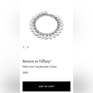 Tiffany & Co. Silver Heart Charm Bracelet. Authentic